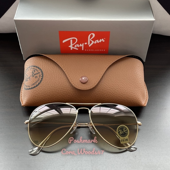 RayBan Aviator Gradient Brown RB3025 Gold Frame 58 / 62 Unisex New - Picture 10 of 16